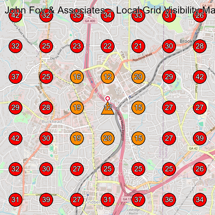 John Foy & Associates GeoGrid visibility map for Health Insurance Agency in Sandy Springs